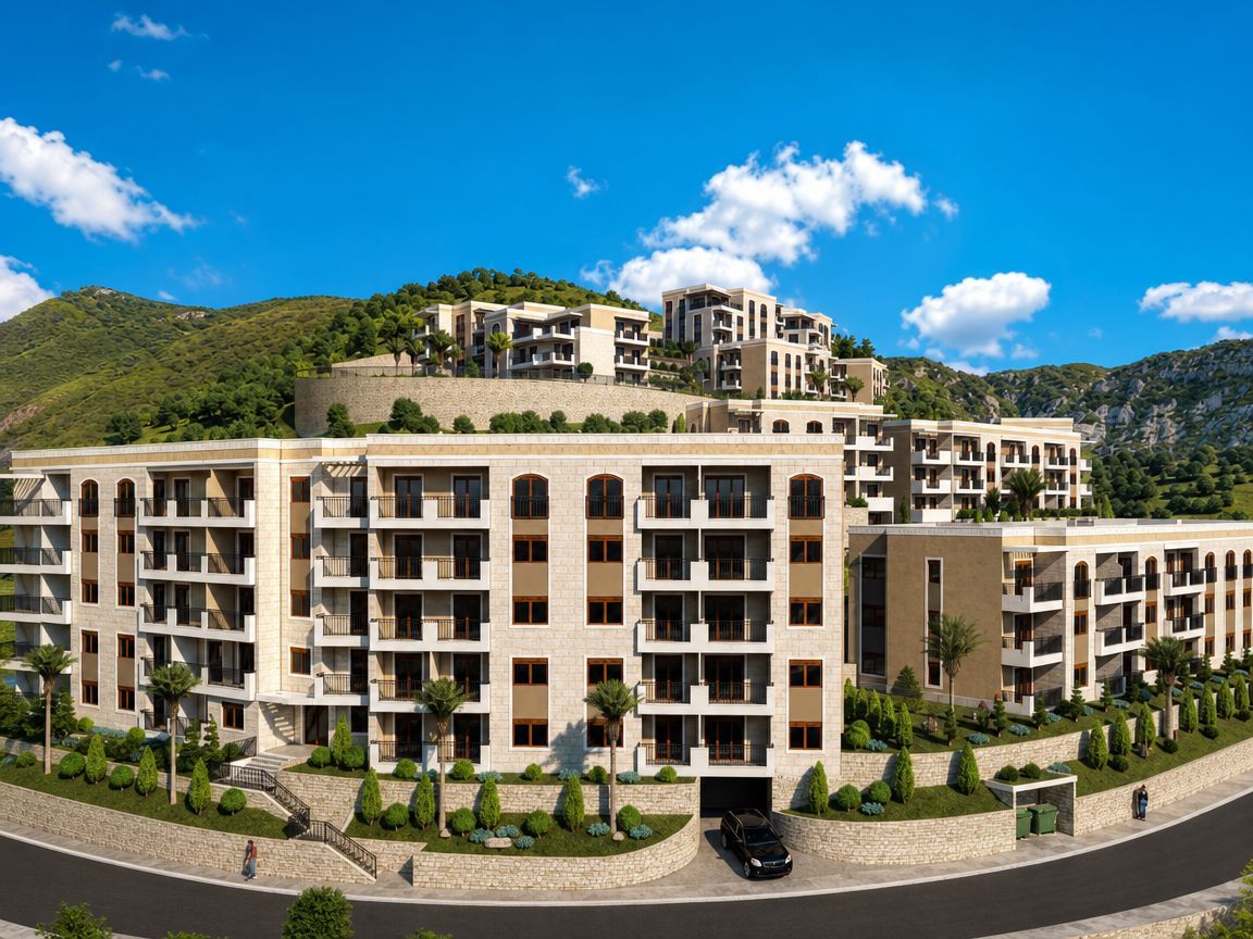 Dvosoban stan 70.48m² u novom kompleksu sa bazenom i pogledom na more – Dubovica, Budva | Bez plaćanja poreza 3% - Amfora Real Estate