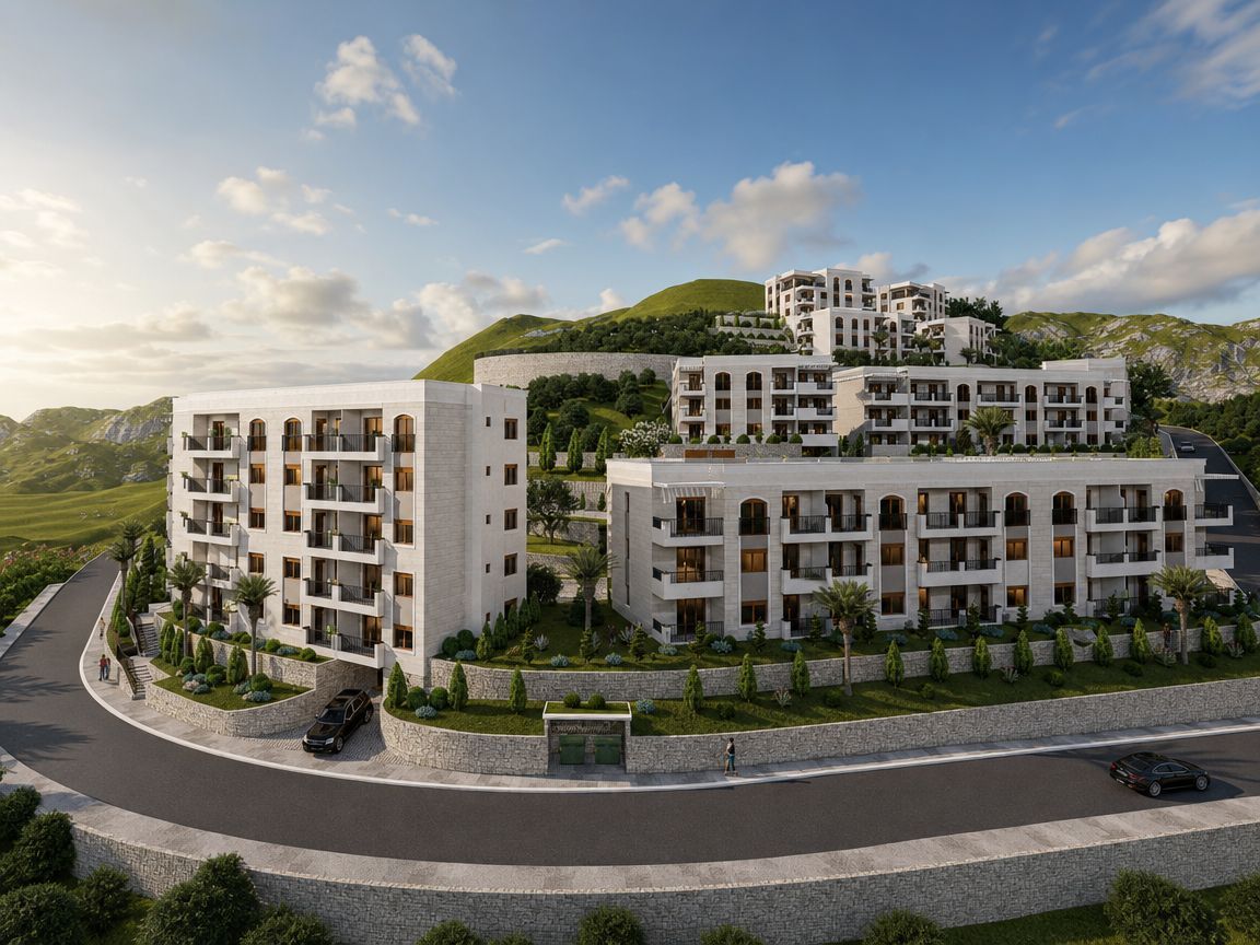 Jednosoban stan 47.77m² u novom kompleksu sa bazenom i pogledom na more – Dubovica, Budva | Bez plaćanja poreza 3% - Amfora Real Estate