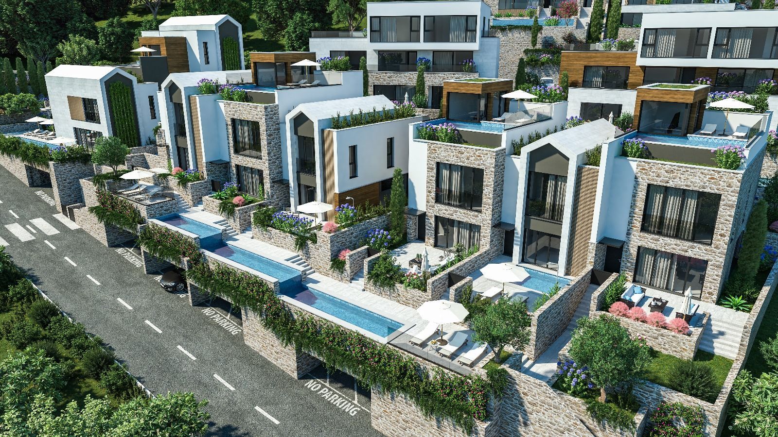 Luksuzna townhouse vila u novom kompleksu u Tivtu, Donja Lastva, sa pogledom na more, privatnim bazenom i podzemnom garažom - Amfora Real Estate