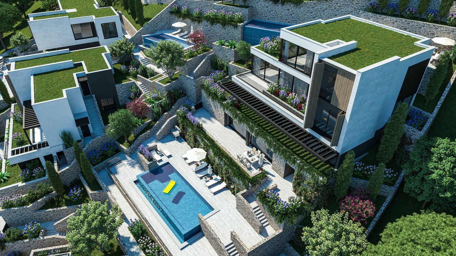 Luksuzna townhouse vila u novom kompleksu u Tivtu, Donja Lastva, sa pogledom na more, privatnim bazenom i podzemnom garažom - Amfora Real Estate