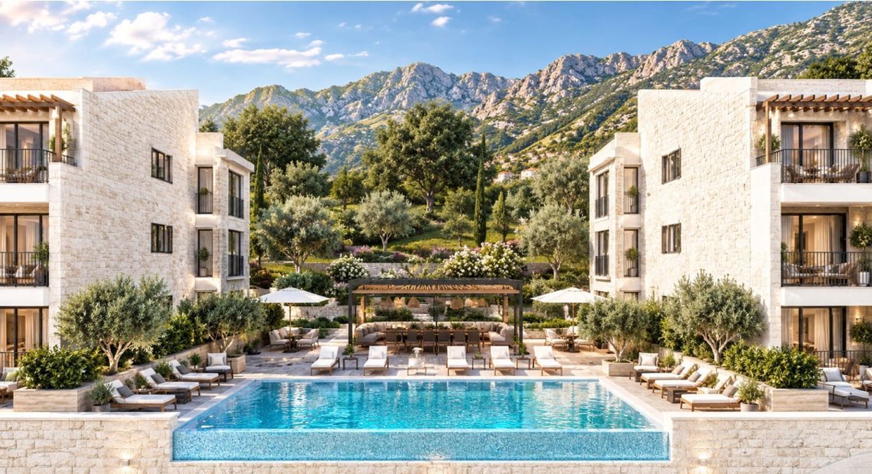 Prodaja luksuznog apartmana 45.11 m² sa gratis terasom 18.37 m²  – Reževići, Budva | Ekskluzivan kompleks, bazen, spa - Amfora Real Estate