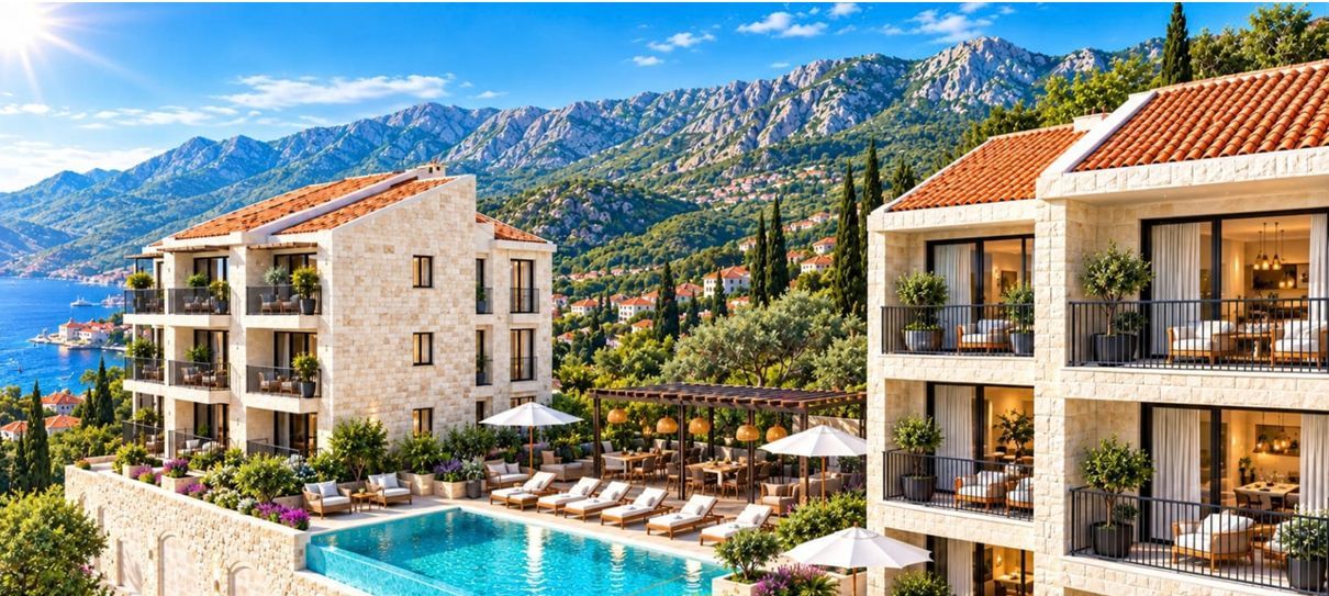 Prodaja luksuznog apartmana 46.22m² sa gratis terasom 42.02 m²  – Reževići, Budva | Ekskluzivan kompleks, bazen, spa - Amfora Real Estate
