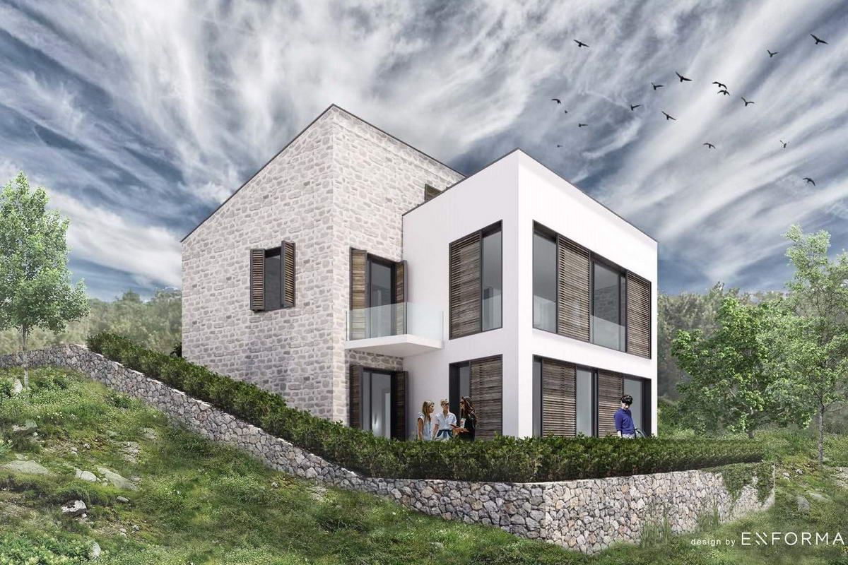 Na prodaju građevinski plac sa odobrenim projektom za vilu u Radovićima, Luštica - Amfora Real Estate