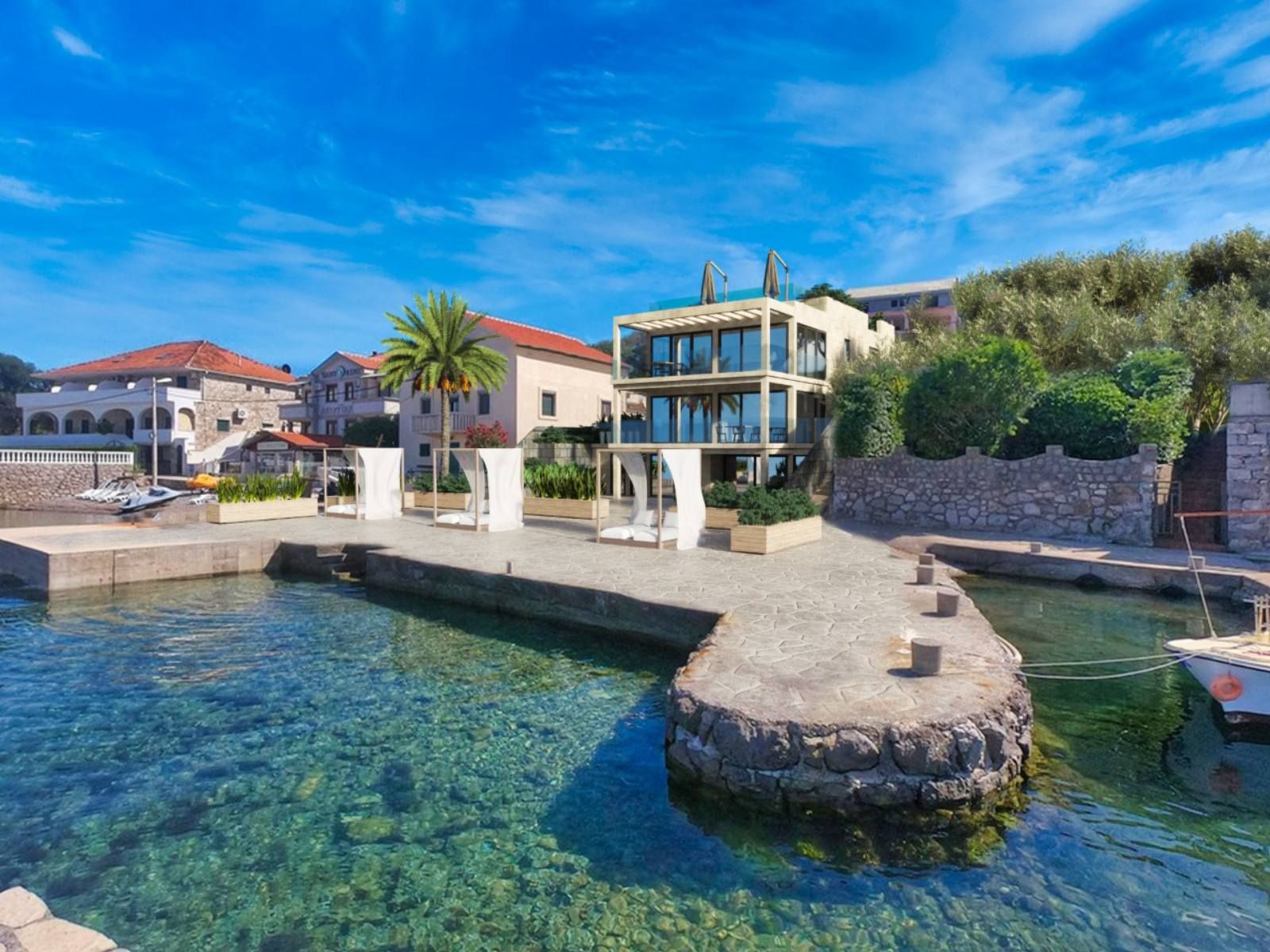 Urbanizovana parcela sa objektom u izgradnji na samoj obali mora - Tivat, Krašići - Amfora Real Estate