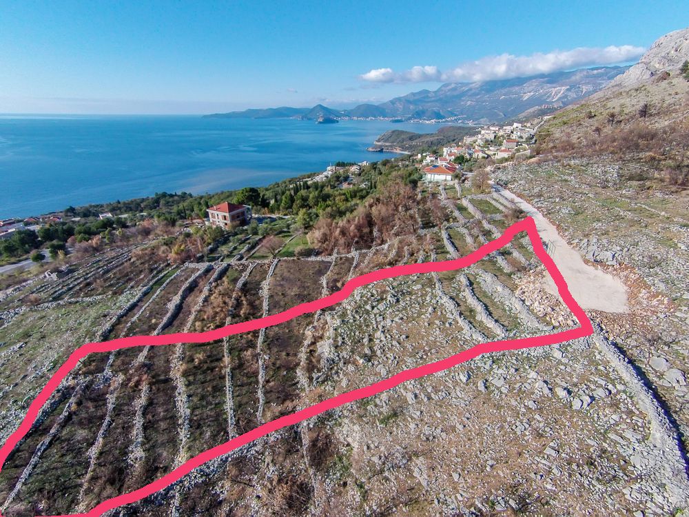 Plac 2550m2 sa otvorenim pogledom na more i idejnim projektom za hotel i vilu, Reževići. - Amfora Real Estate