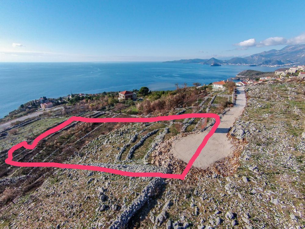 Plac 2550m2 sa otvorenim pogledom na more i idejnim projektom za hotel i vilu, Reževići. - Amfora Real Estate