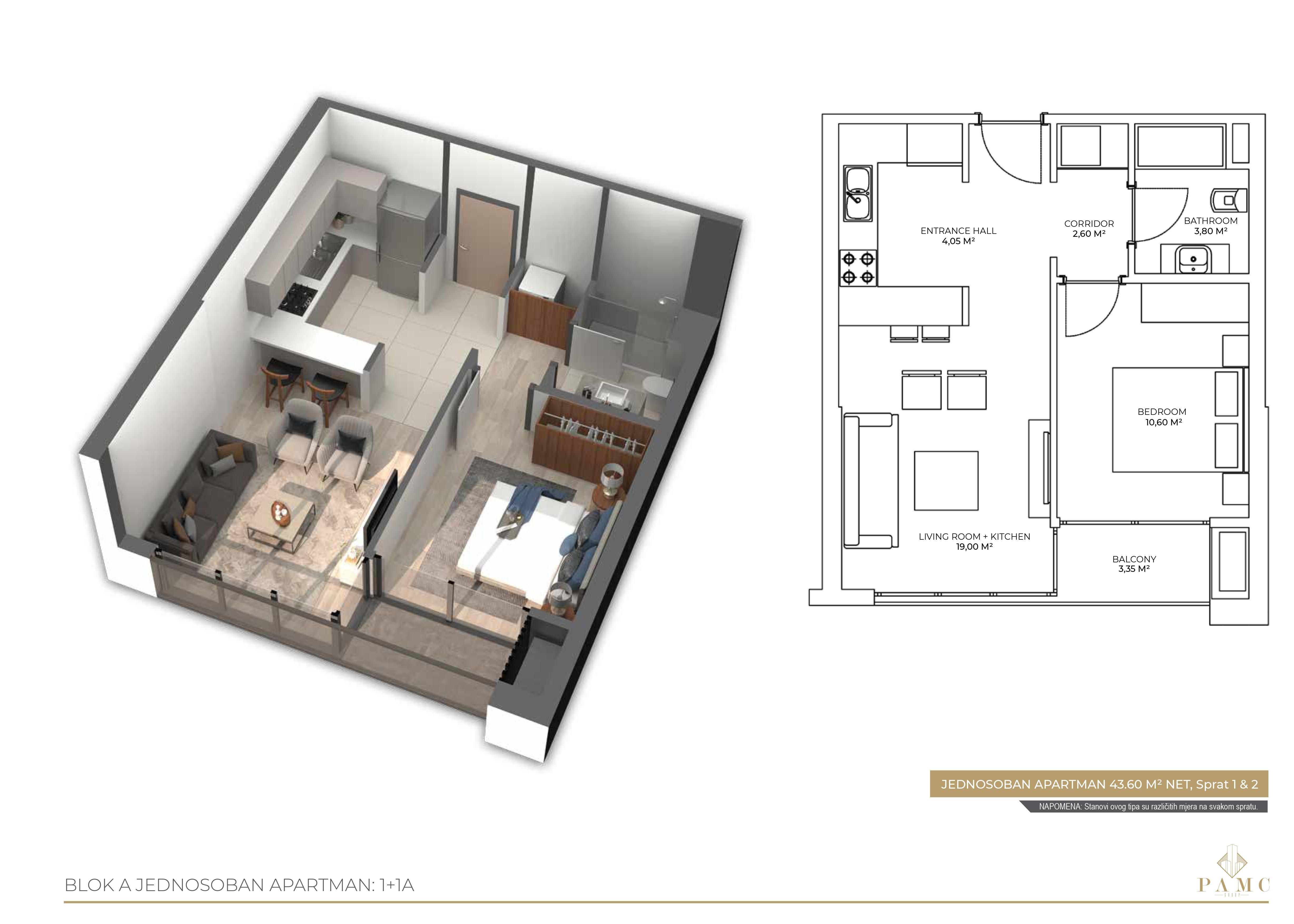 Jednosoban stan 41,7m2 u novogradnji,na ekskluzivnoj lokaciji u luksuznom kompleksu PAMC,Bar. - Amfora Real Estate