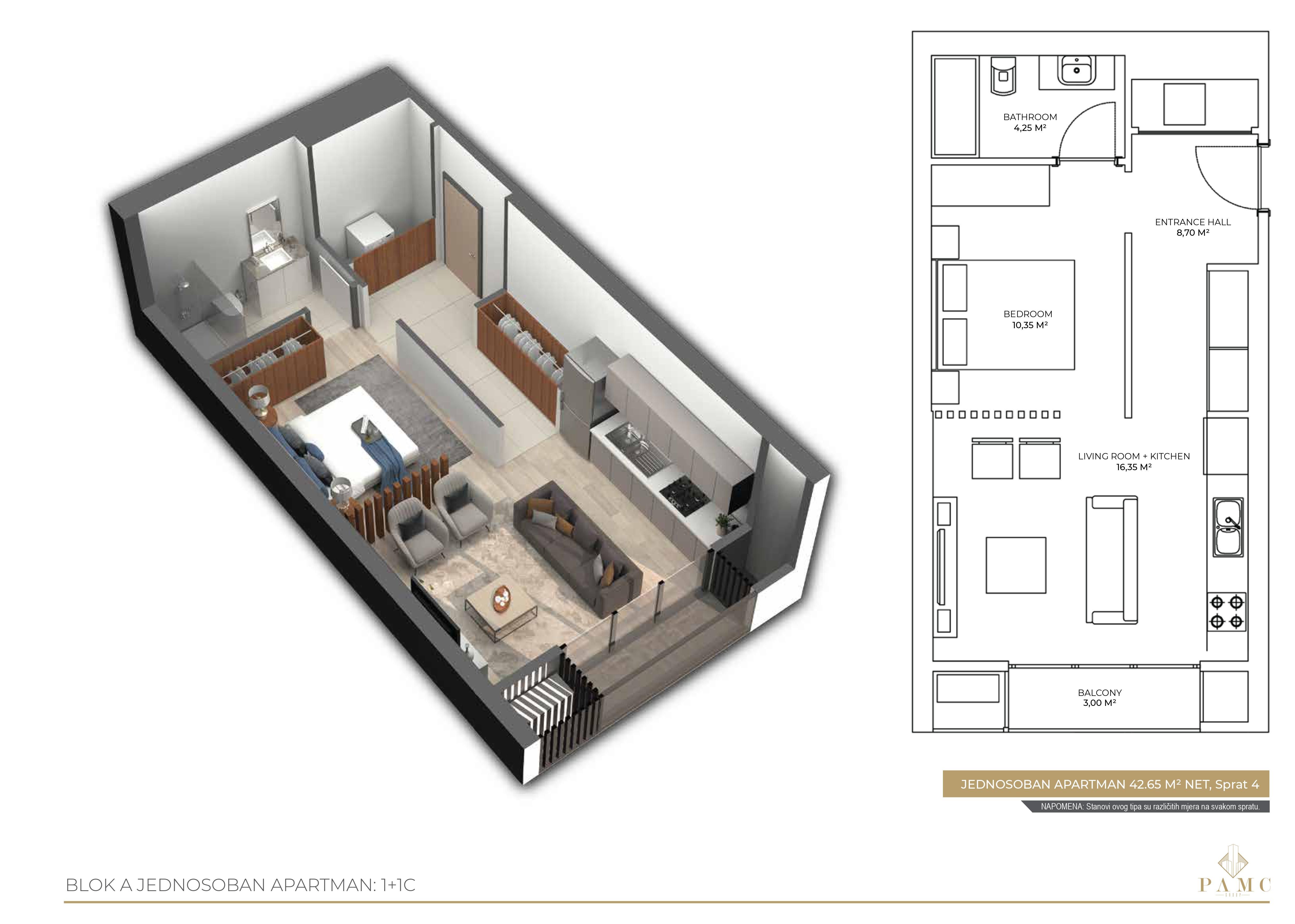 Jednosoban stan 41,7m2 u novogradnji,na ekskluzivnoj lokaciji u luksuznom kompleksu PAMC,Bar. - Amfora Real Estate