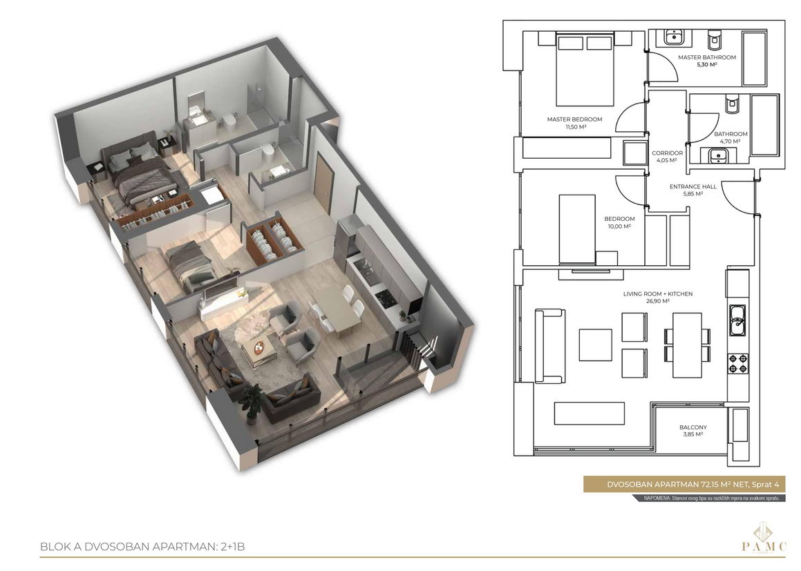 amforaproperty.com/Jednosoban stan 41,7m2 u novogradnji,na ekskluzivnoj lokaciji u luksuznom kompleksu PAMC,Bar.