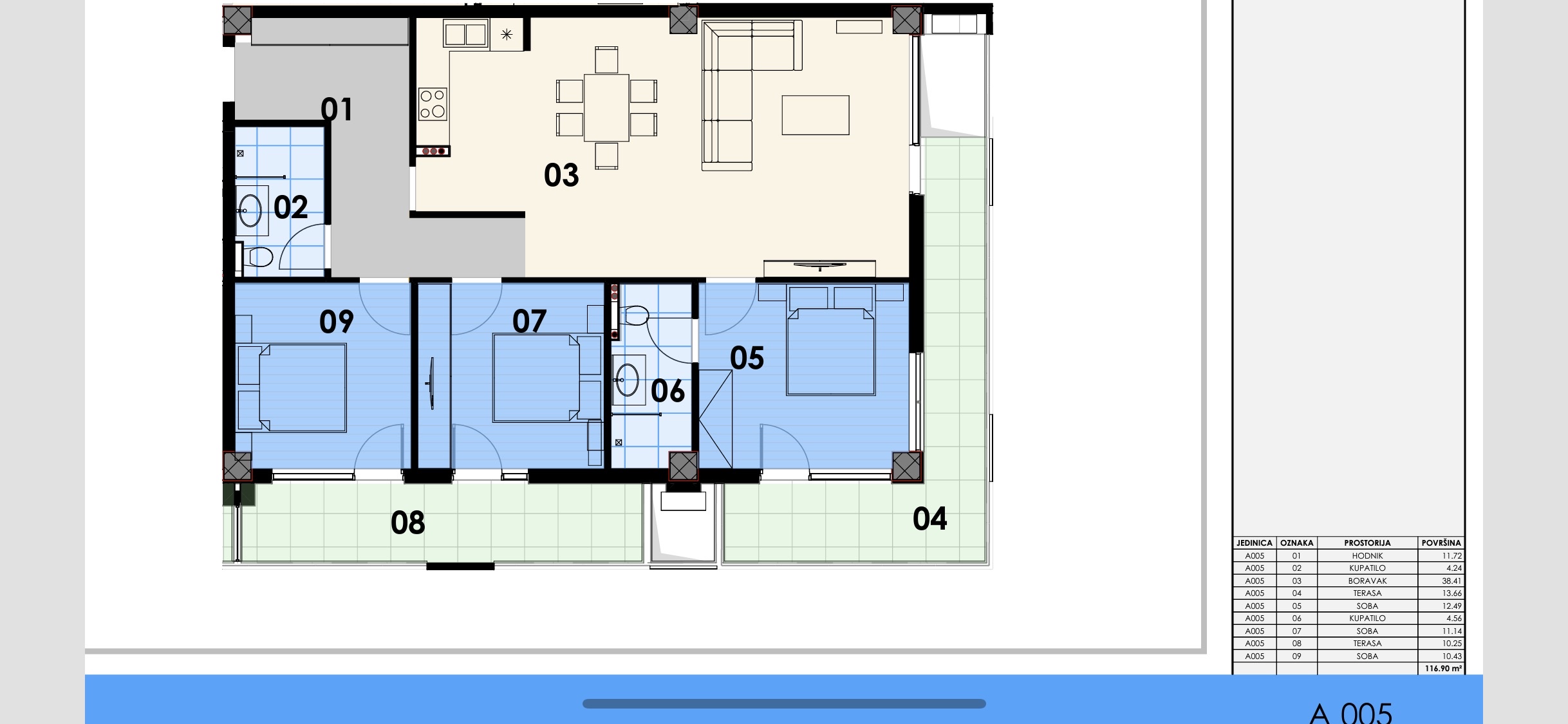 amforaproperty.com/Nov trosoban stan 118m2 sa pogledom na more i grad u novoj stambenoj zgradi AURA VITALIS u ravnom delu Budve. Područje Rozino