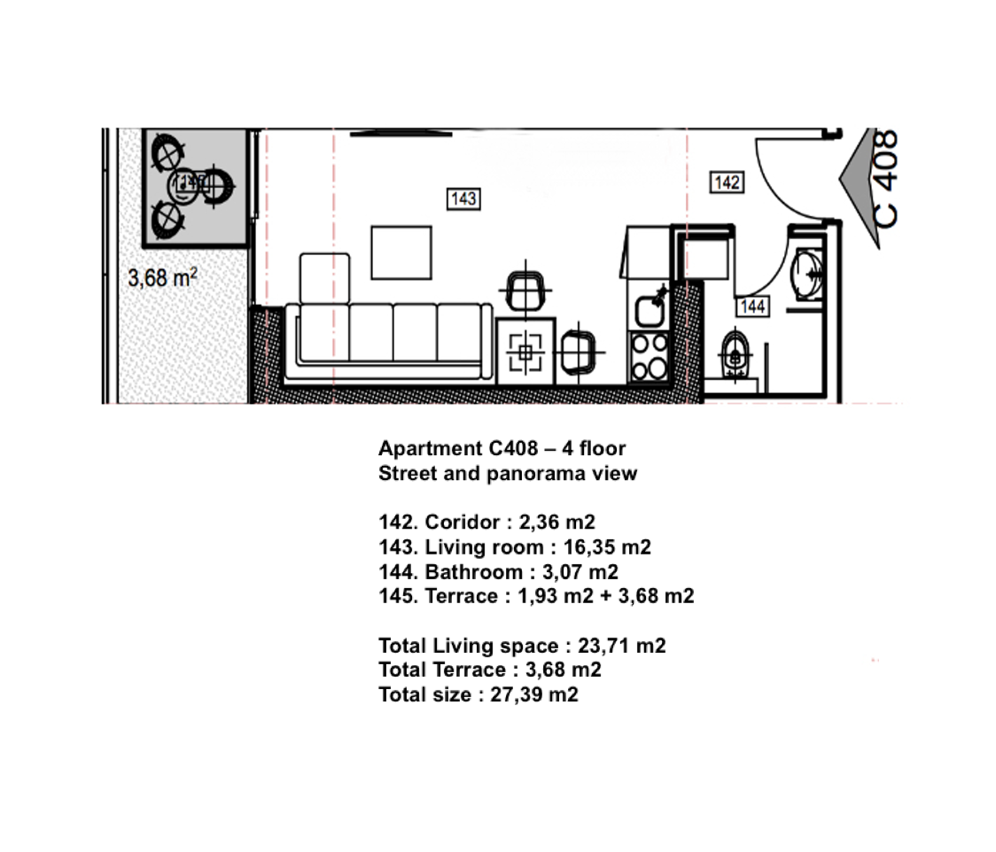 amforaproperty.com/Porto Budva! Studio, 4.sprat, pogled na grad i Mediteransku ulicu